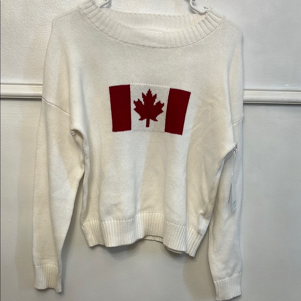 Cynthia Rowley Red and White Crew Neck Sweater Canadian flag